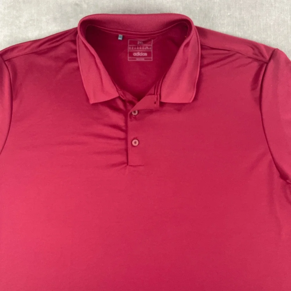 Adidas Mens 2XL Burgundy Short Sleeve Performance Polo Shirt Logo Activewear